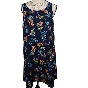 Philosophy | A Line Swing Dress Navy Lined Sleeveless Floral Keyhole Back | Sz S